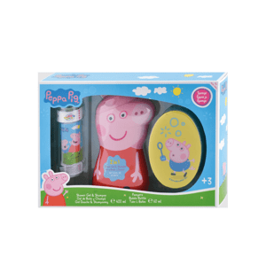 PEPPA PIG - dárková sada  Sprchový gel a šampón 2v1 400ml + mycí houba + bublifuk